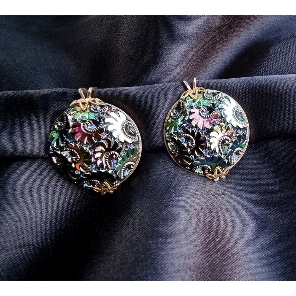 Vintage Northern Lights Carnival Glass Clip On Earrings